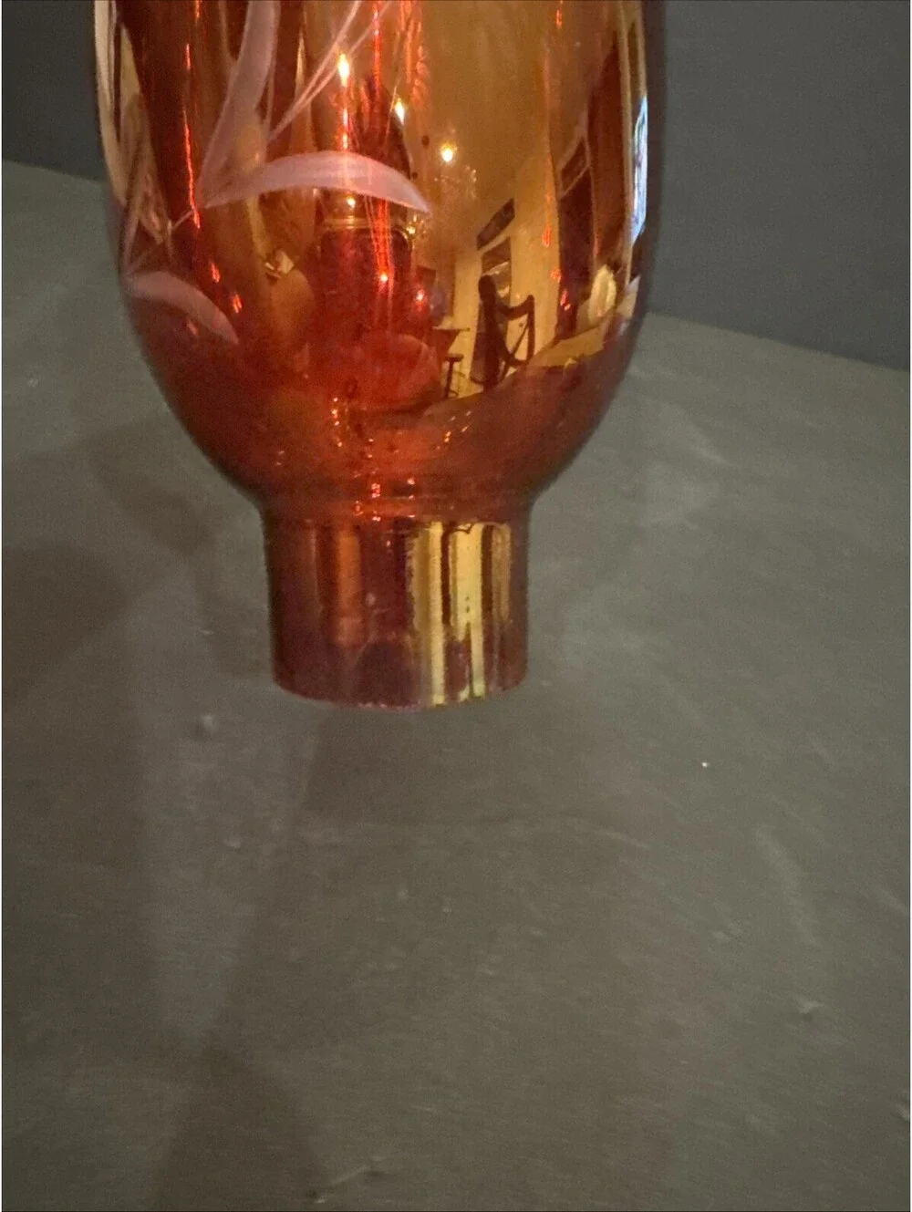 Cranberry Iridescent Etched Flower Hurricane Lamp Shade Candle Sconce 7 5/8” H